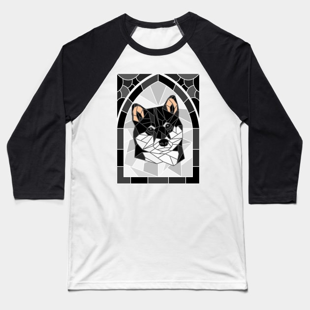 Stained Glass Black Shiba Inu Baseball T-Shirt by inotyler